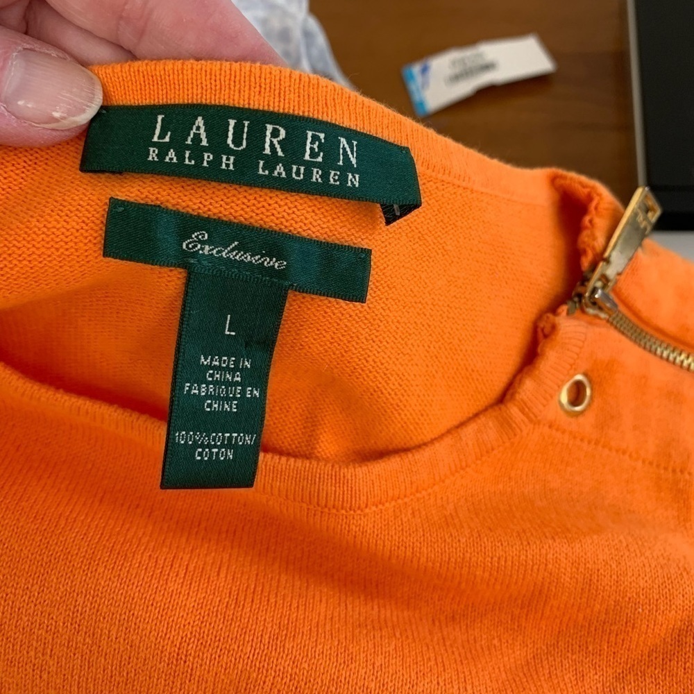 Lauren Ralph Lauren exclusive orange striped top shoulder zip close w/logo large - Picture 3 of 4
